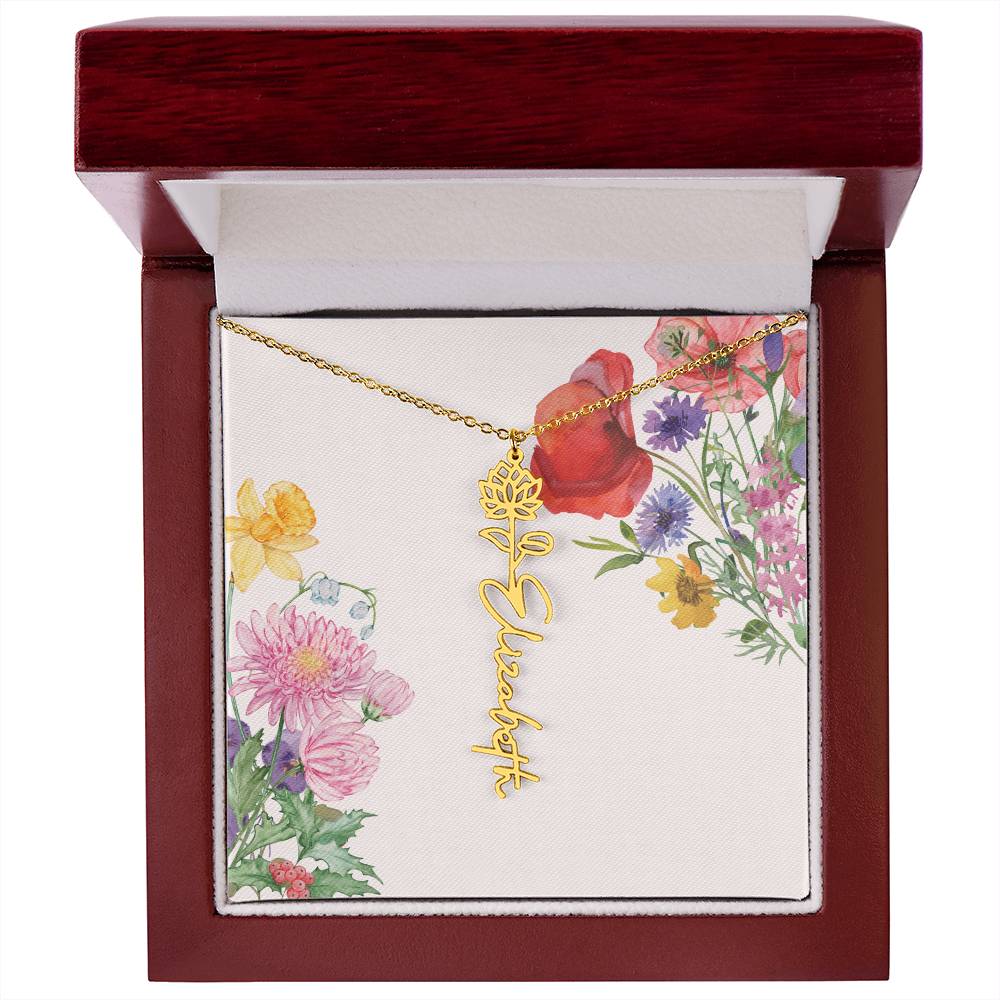 Eternal Bloom Name Pendant Necklace - Birth Flowers