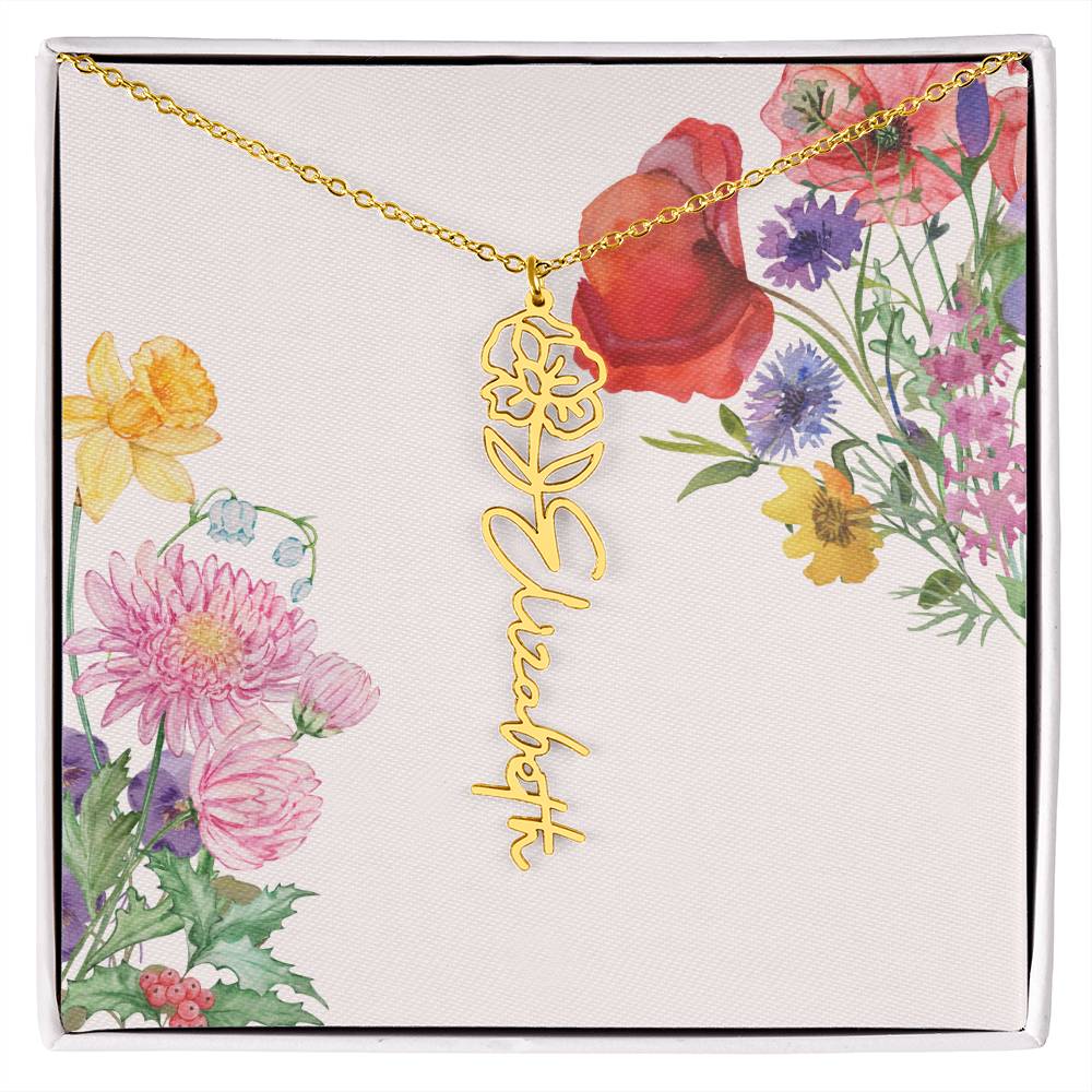 Eternal Bloom Name Pendant Necklace - Birth Flowers