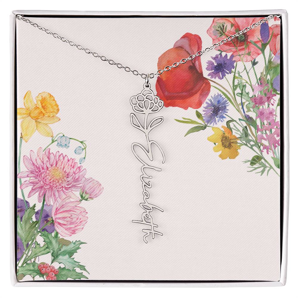 Eternal Bloom Name Pendant Necklace - Birth Flowers