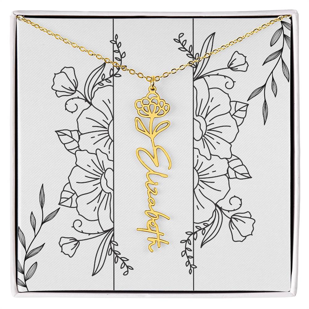 Eternal Bloom Name Pendant Necklaces - Birth Flower