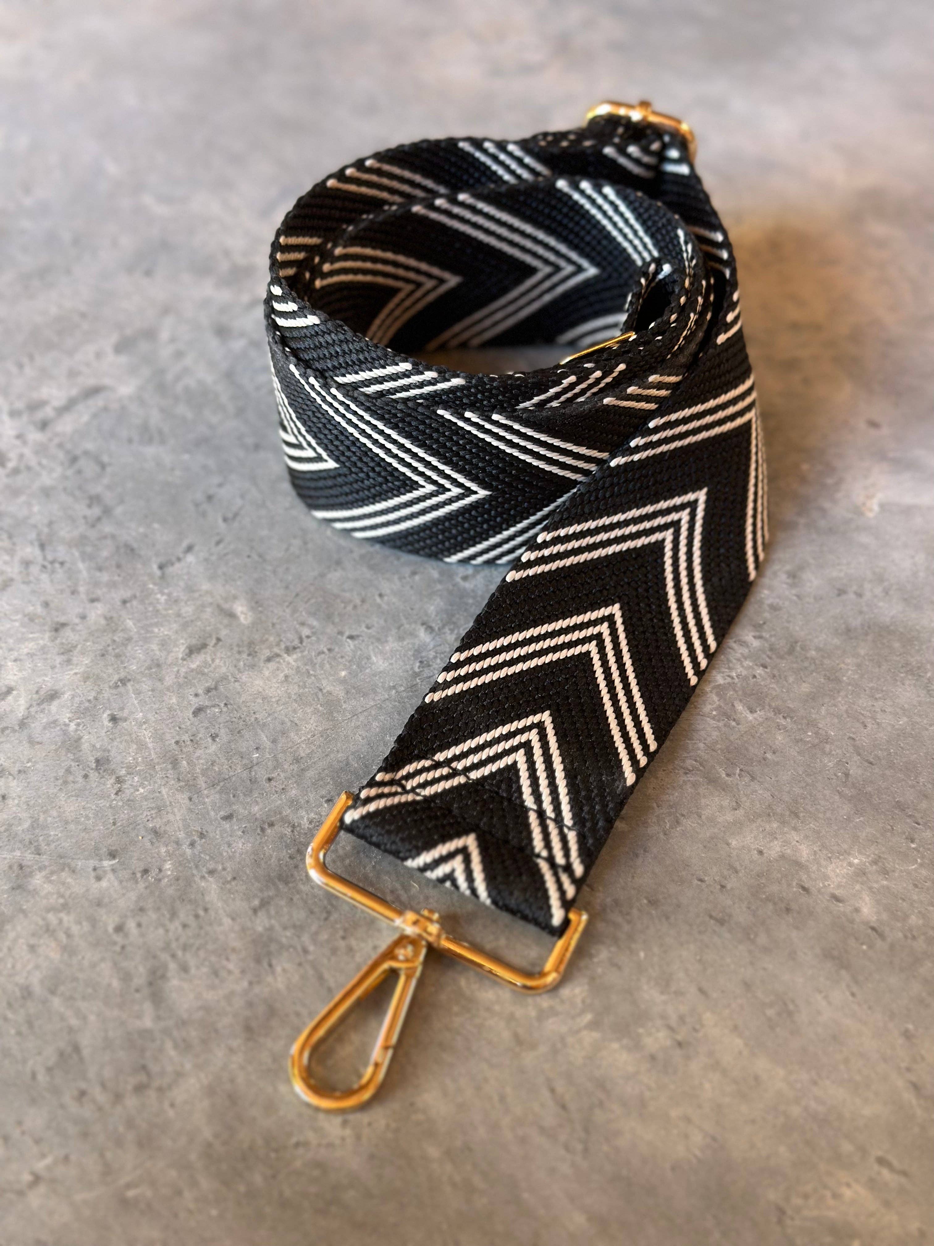 Crossbody Bag Guitar Strap - Black Chevron