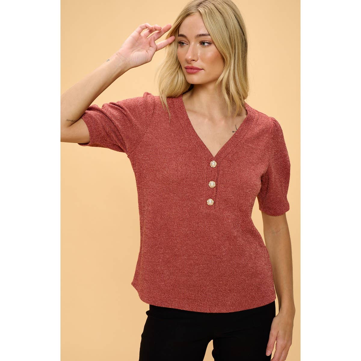 Short Puff Sleeve Pearl Sweater