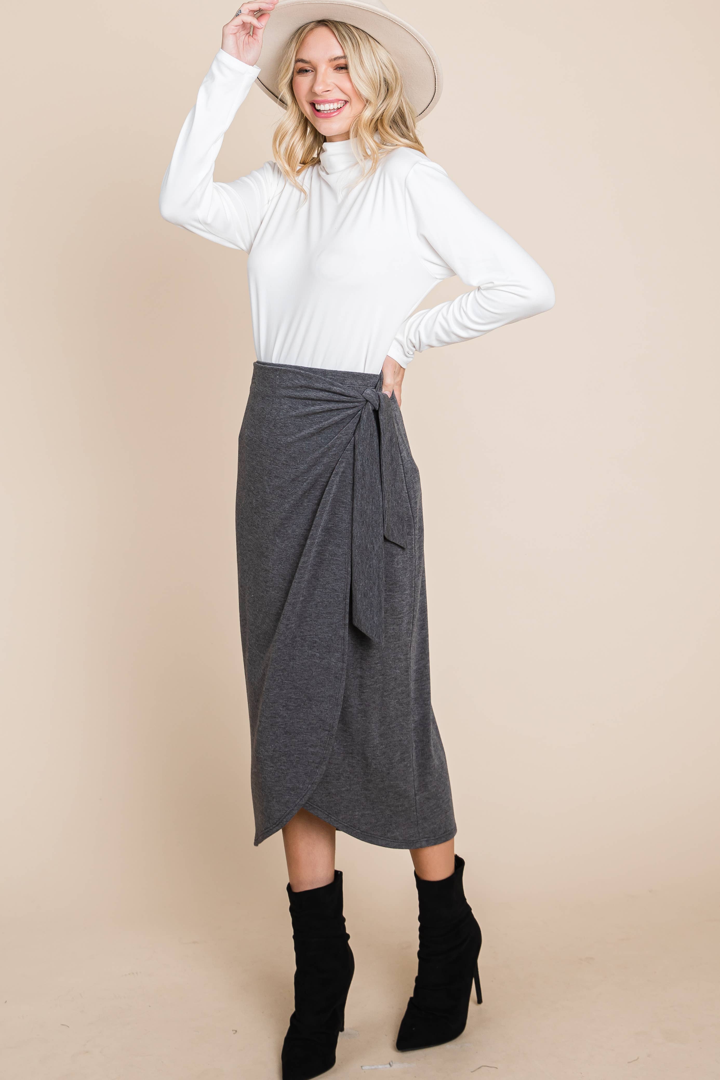 Faux Wrap Midi Skirt