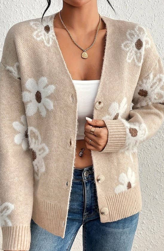 Floral Pattern Cardigan CREAM