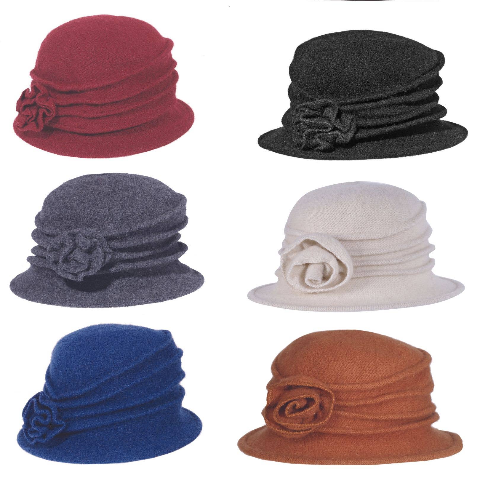 Wool Rose Cloche Hat: BLACK