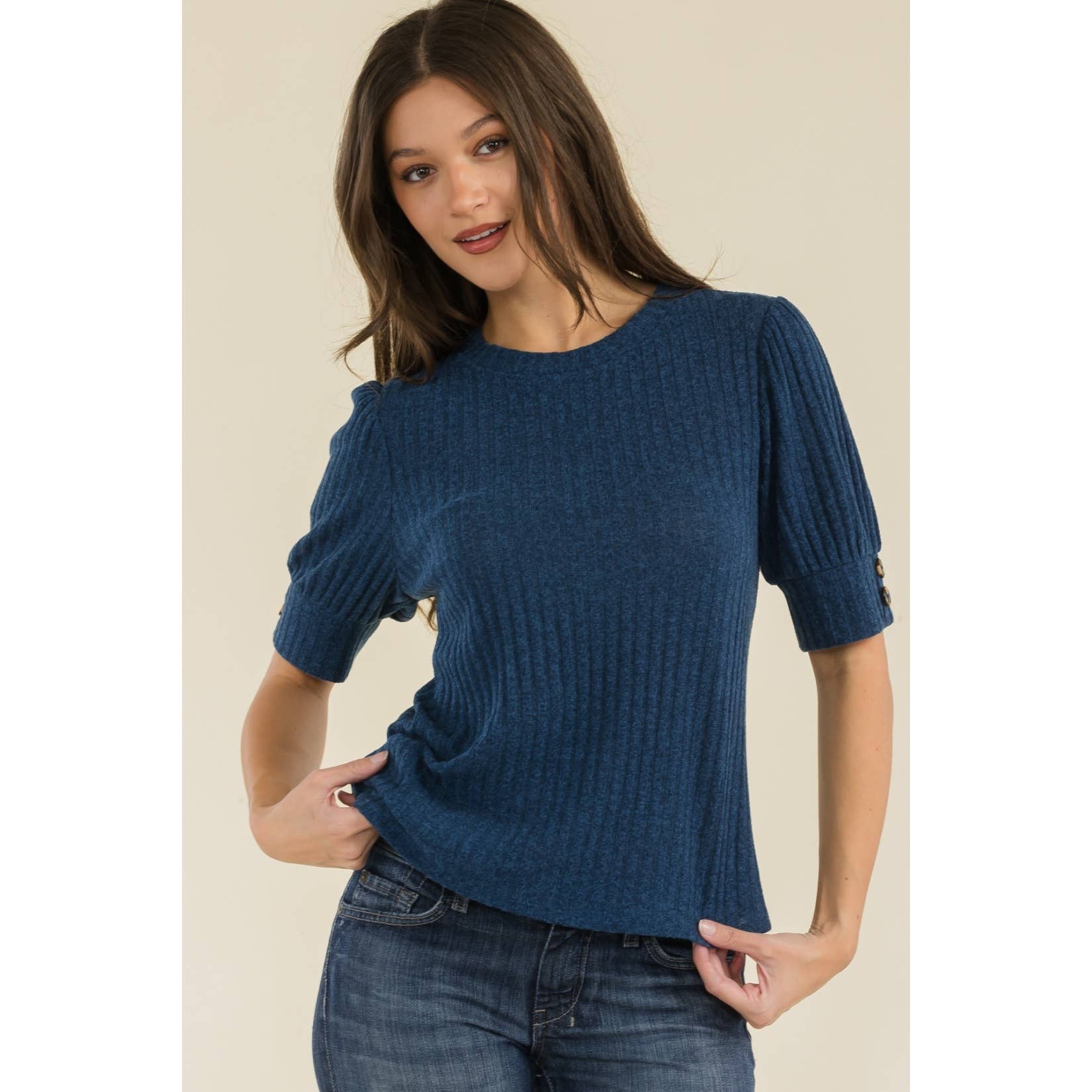 Button Puff Sleeve Sweater