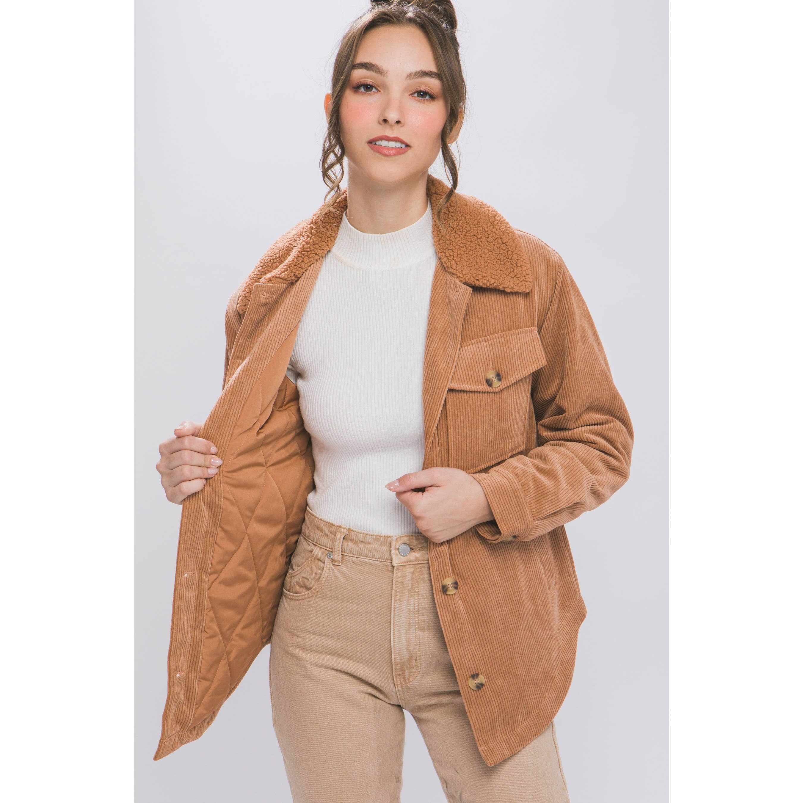 Corduroy Quilted Shacket CAMEL