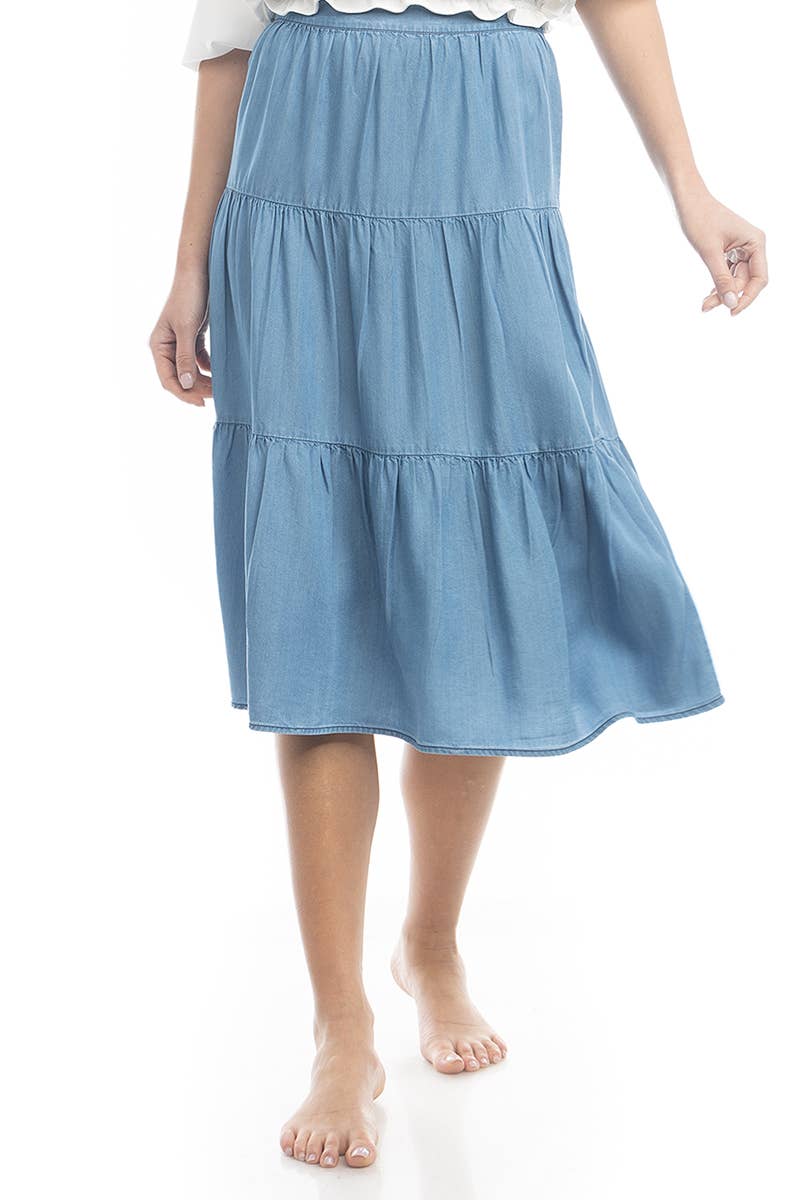 Tiered Tencel Midi Skirt