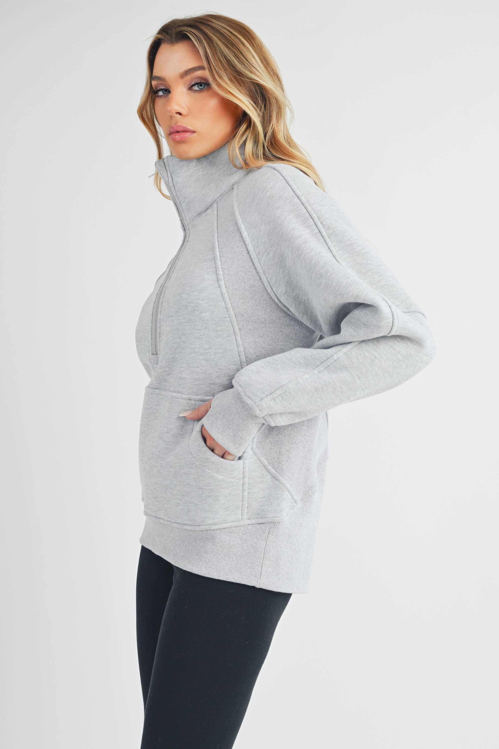 Funnel Neck Half Zip Sweatshirt GREY