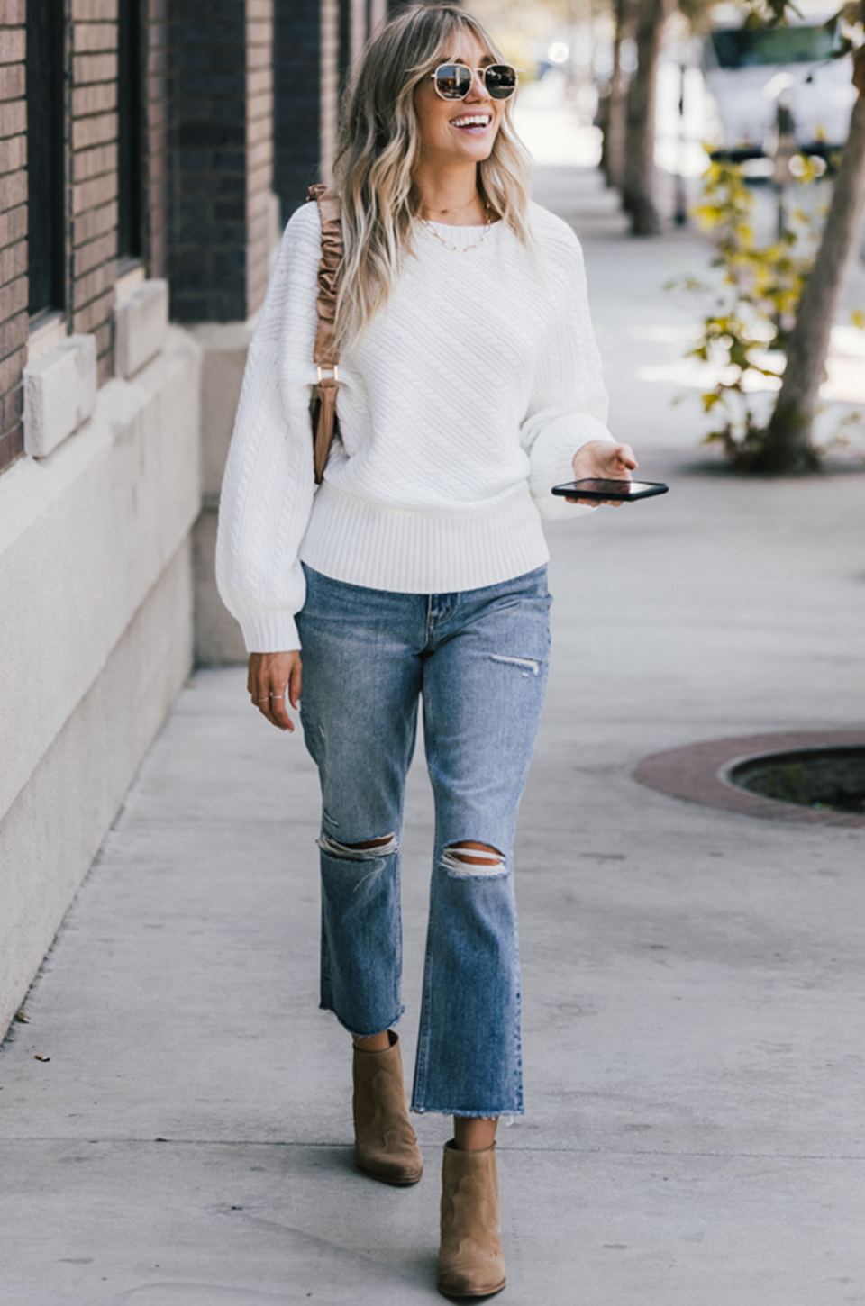 Winter White Cable Knit Dolman Sweater