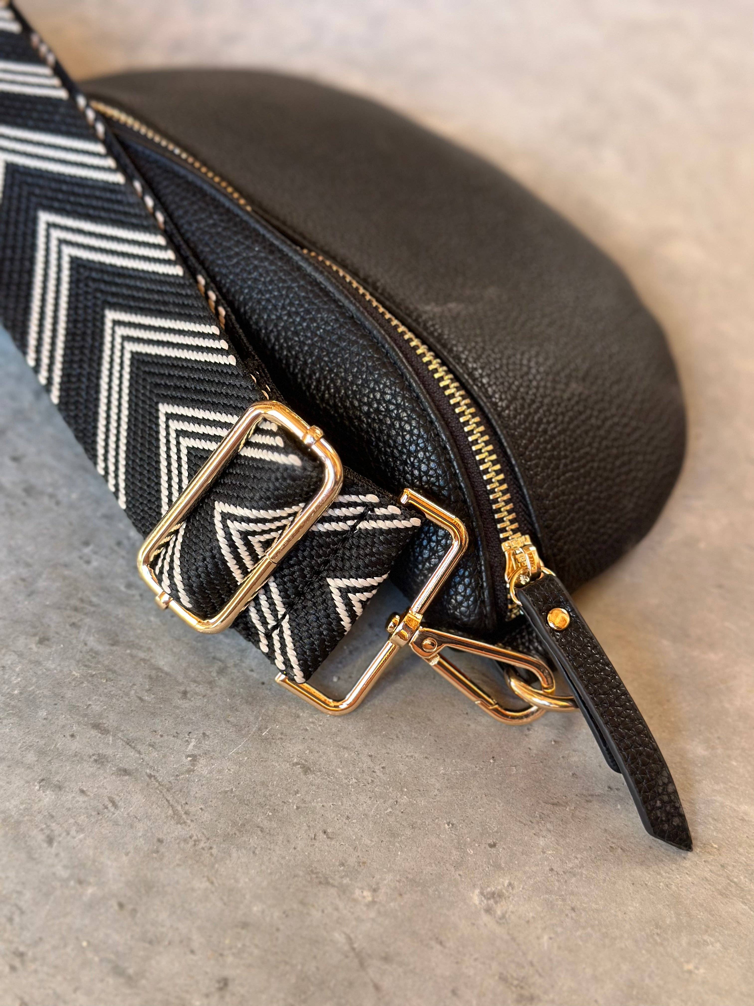 Crossbody Bag Guitar Strap - Black Chevron