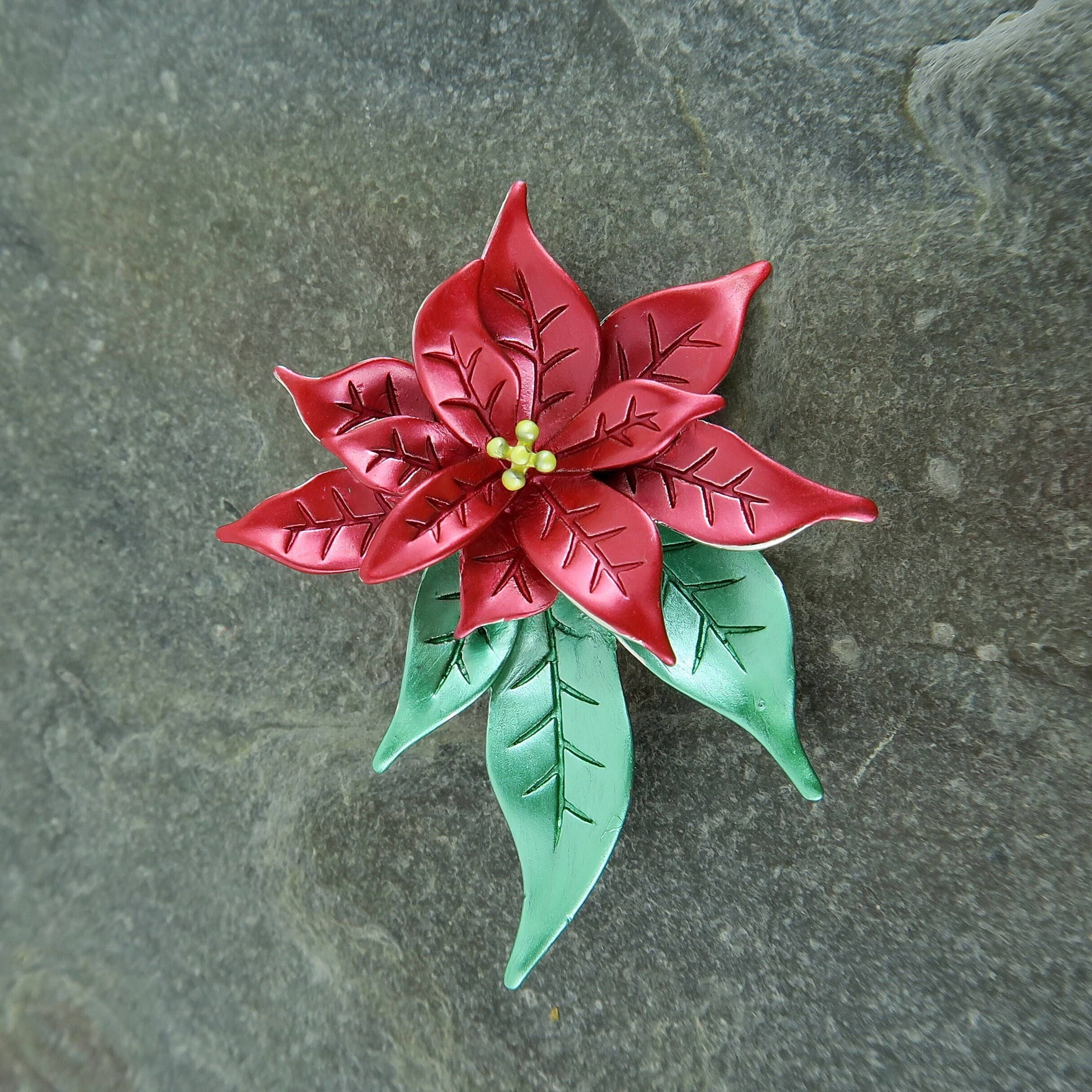 Poinsettia Flower Christmas Brooch