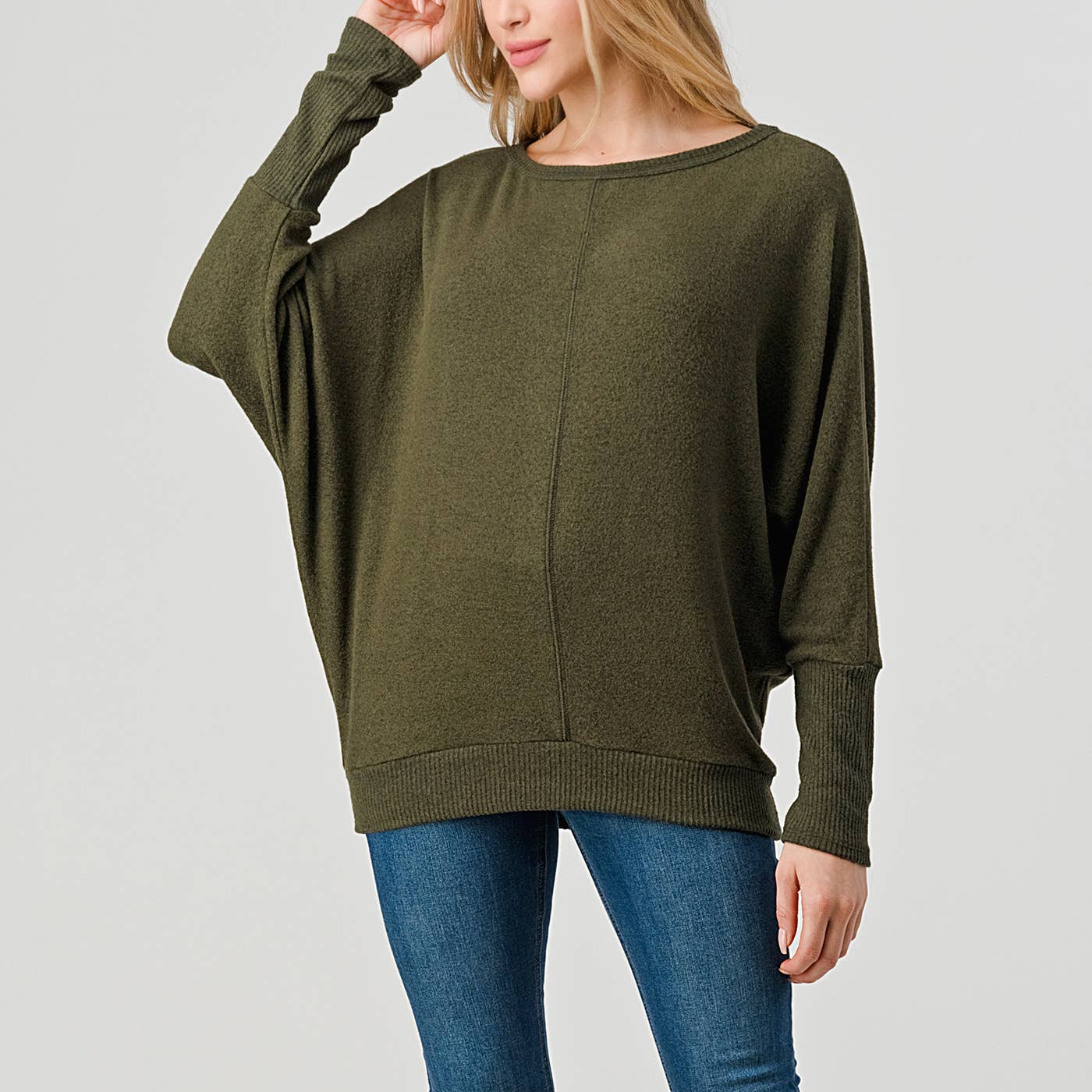 Long Sleeve Brushed Knit Top OLIVE