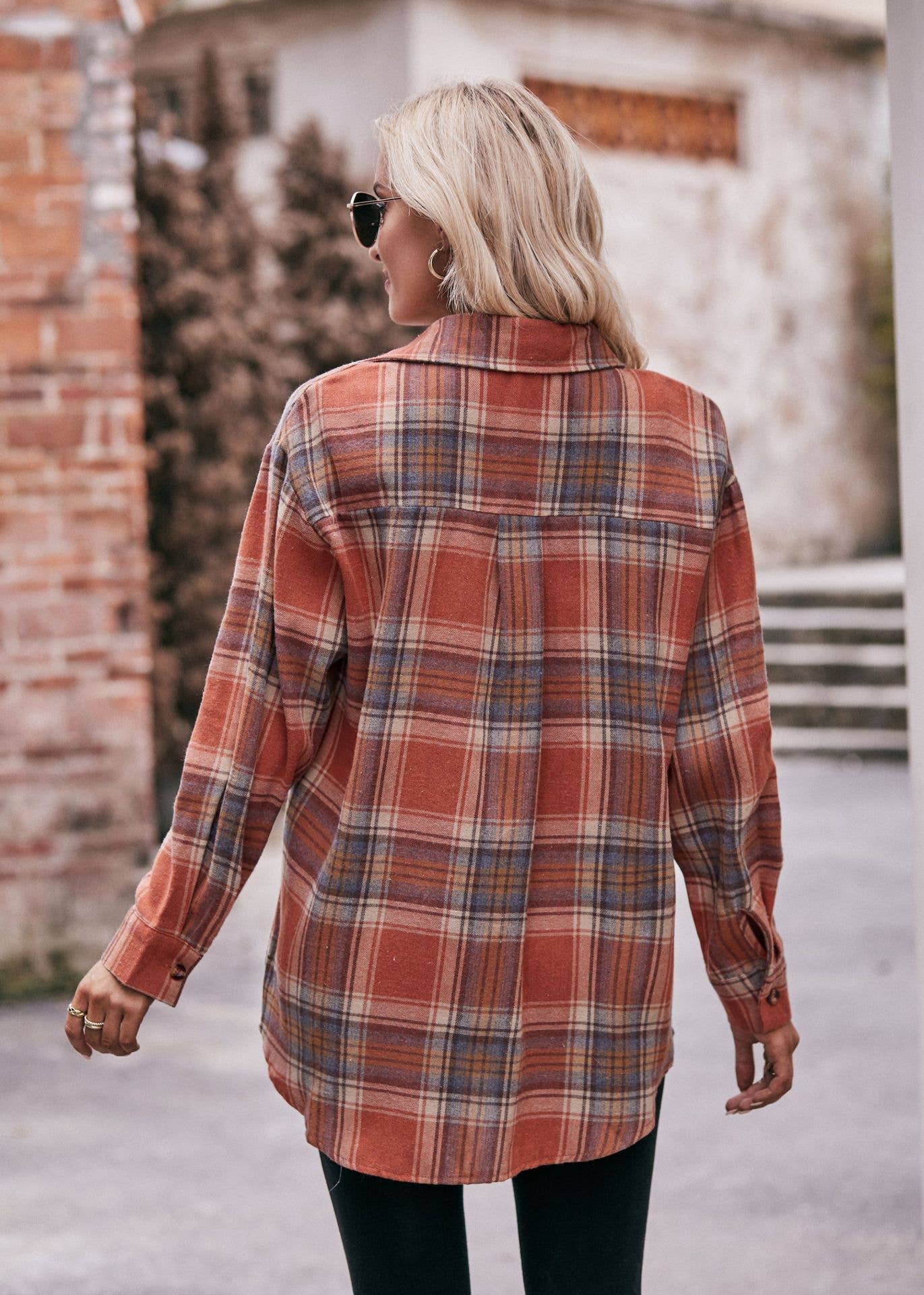 Plaid Button Down Flannel Shirt CLAY/BROWN