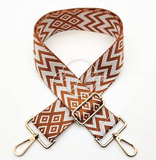 Crossbody Bag Guitar Strap - Brown White Geometric