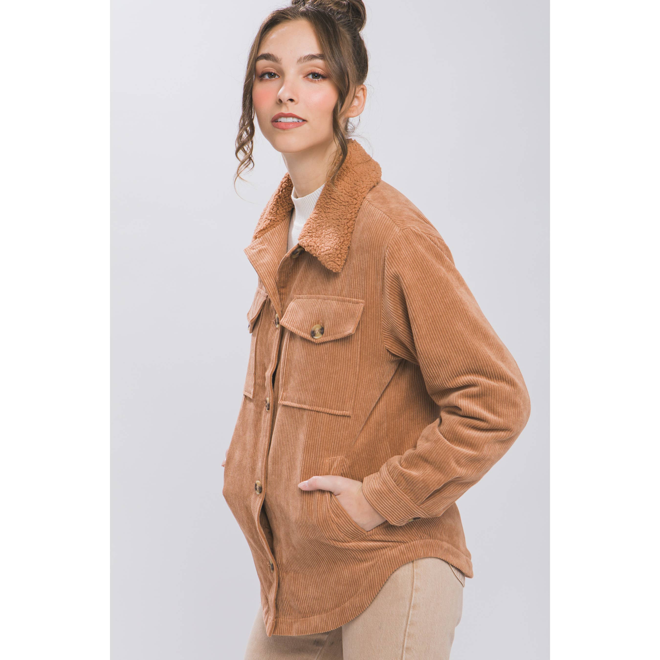 Corduroy Quilted Shacket CAMEL