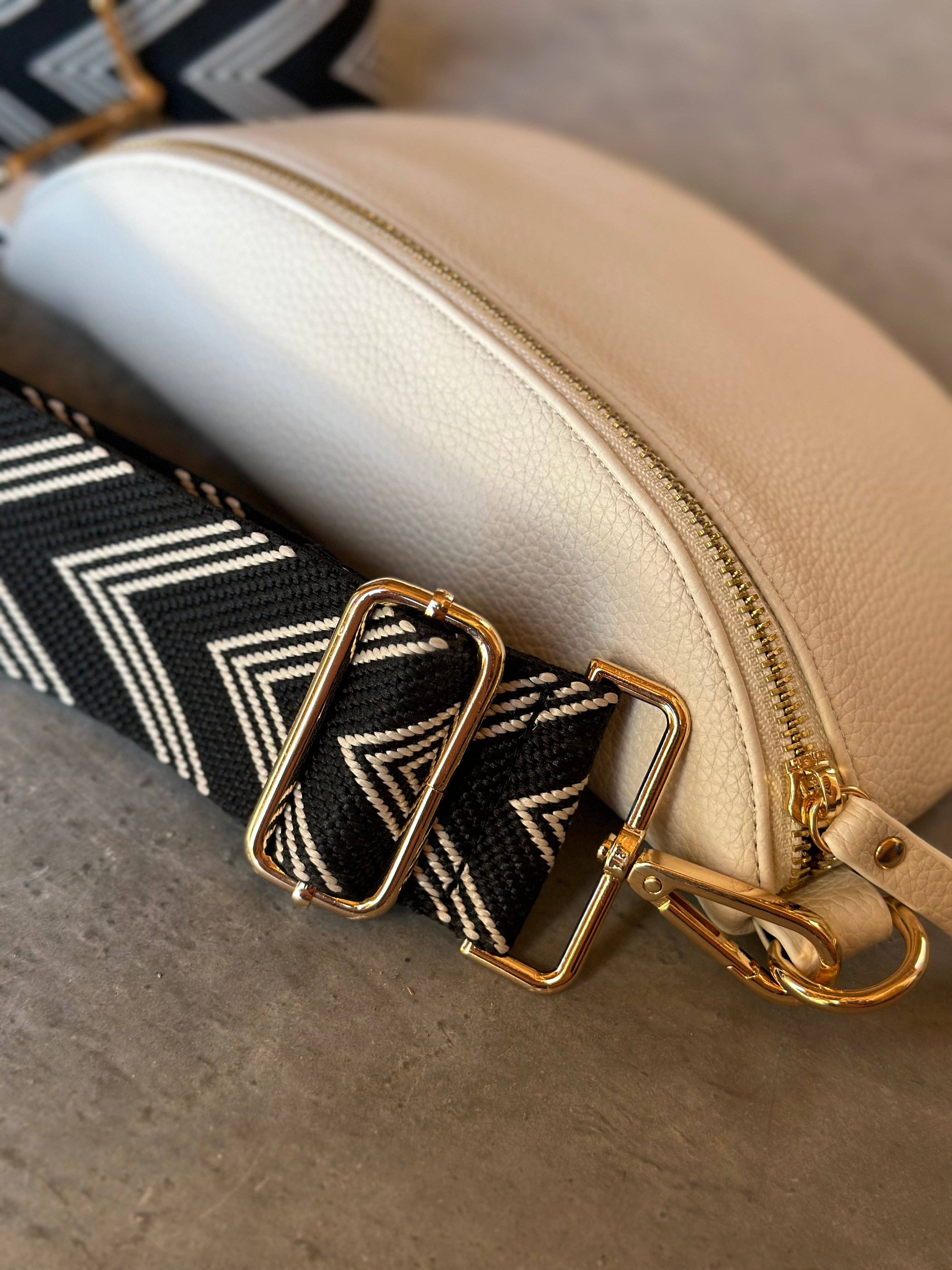 Crossbody Bag Guitar Strap - Black Chevron