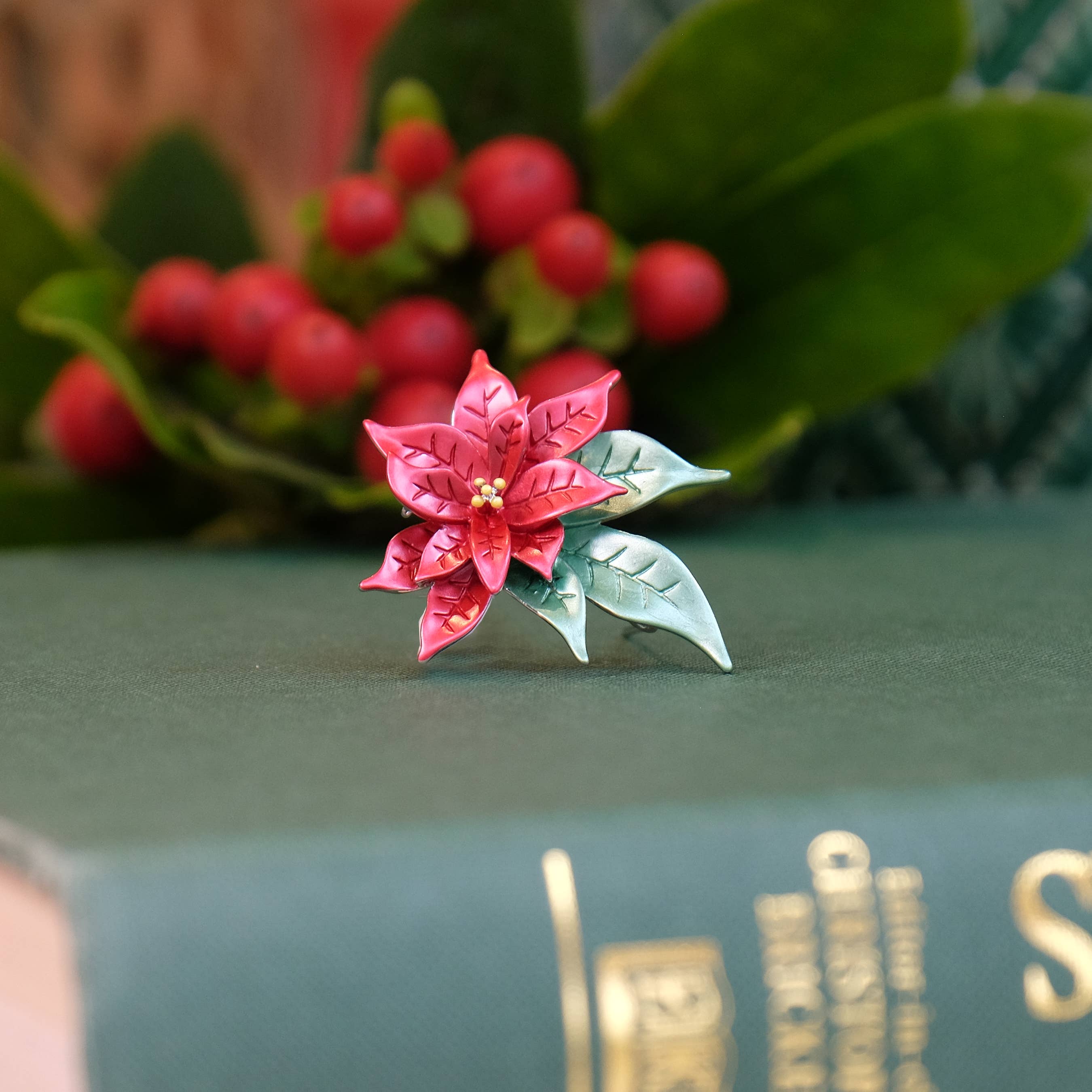 Poinsettia Flower Christmas Brooch