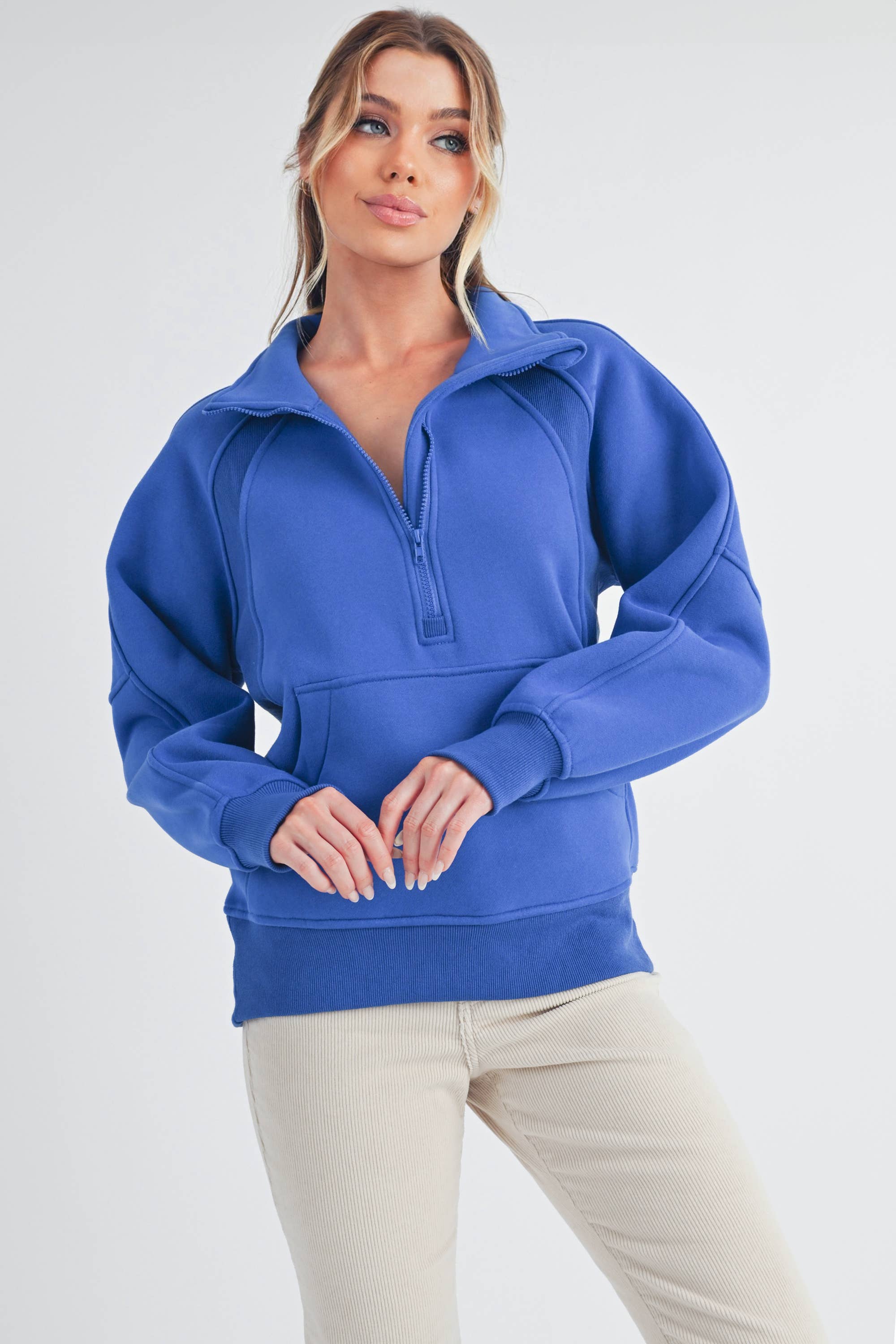 Funnel Neck Half Zip Sweatshirt COBALT BLUE