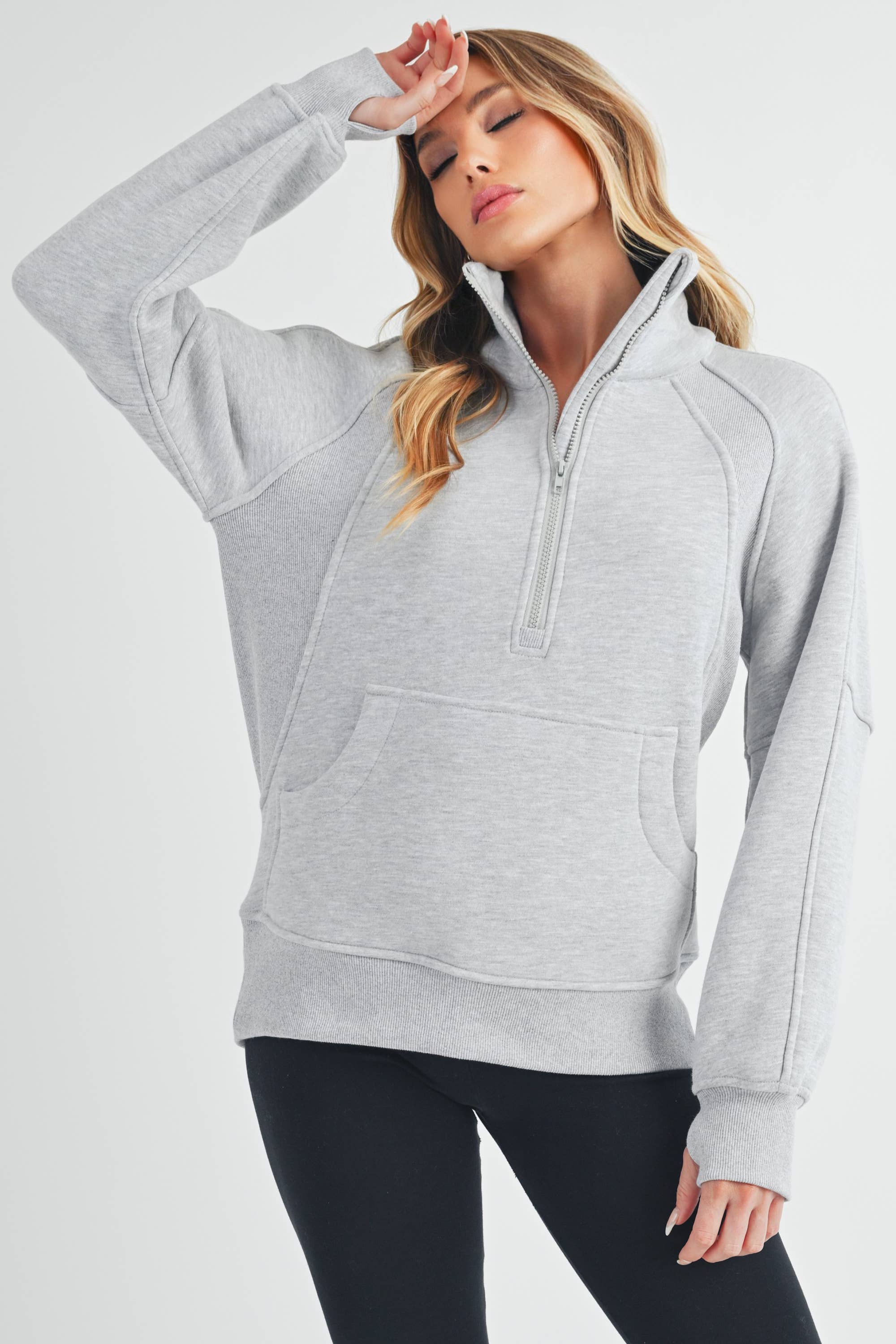 Funnel Neck Half Zip Sweatshirt GREY