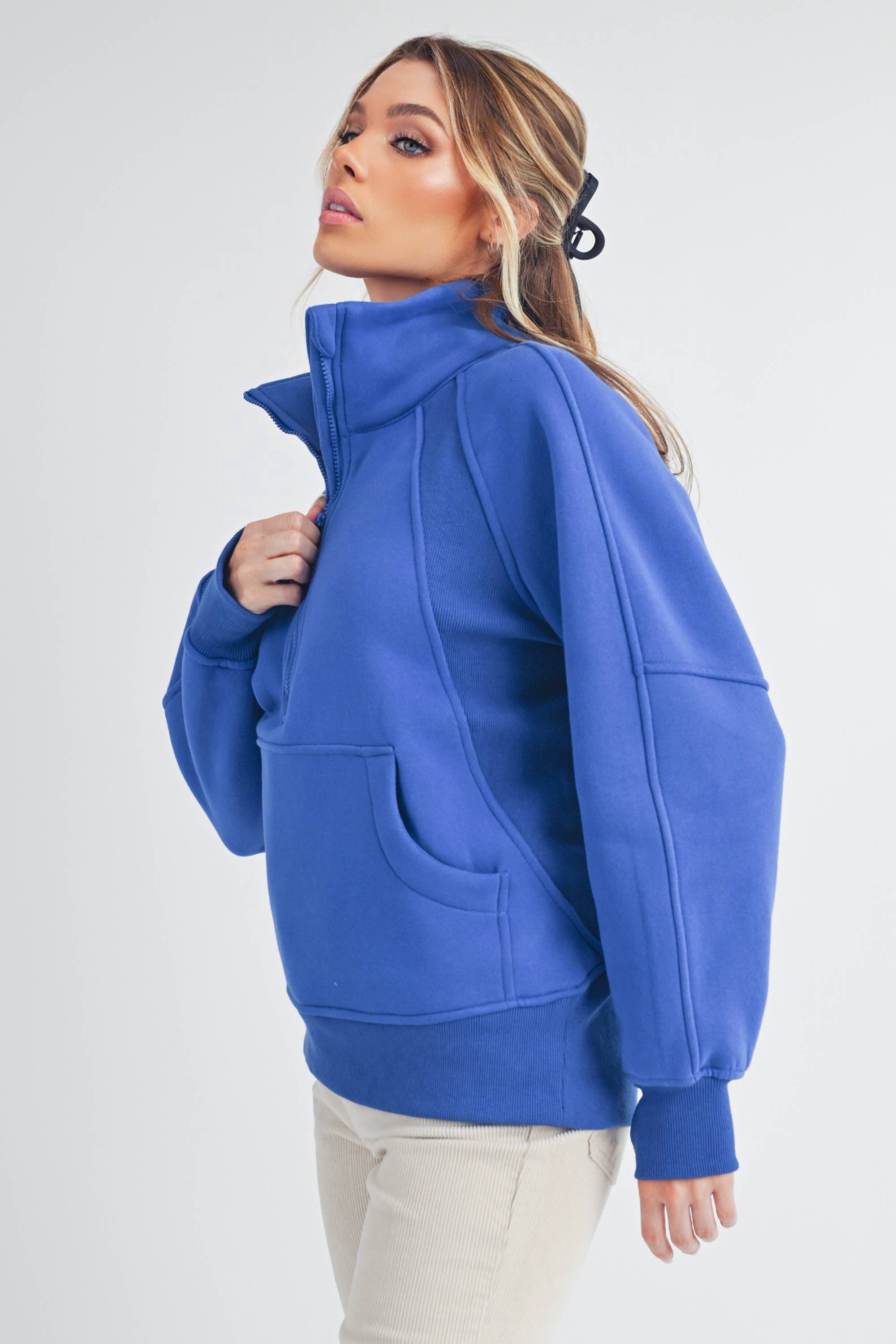 Funnel Neck Half Zip Sweatshirt COBALT BLUE