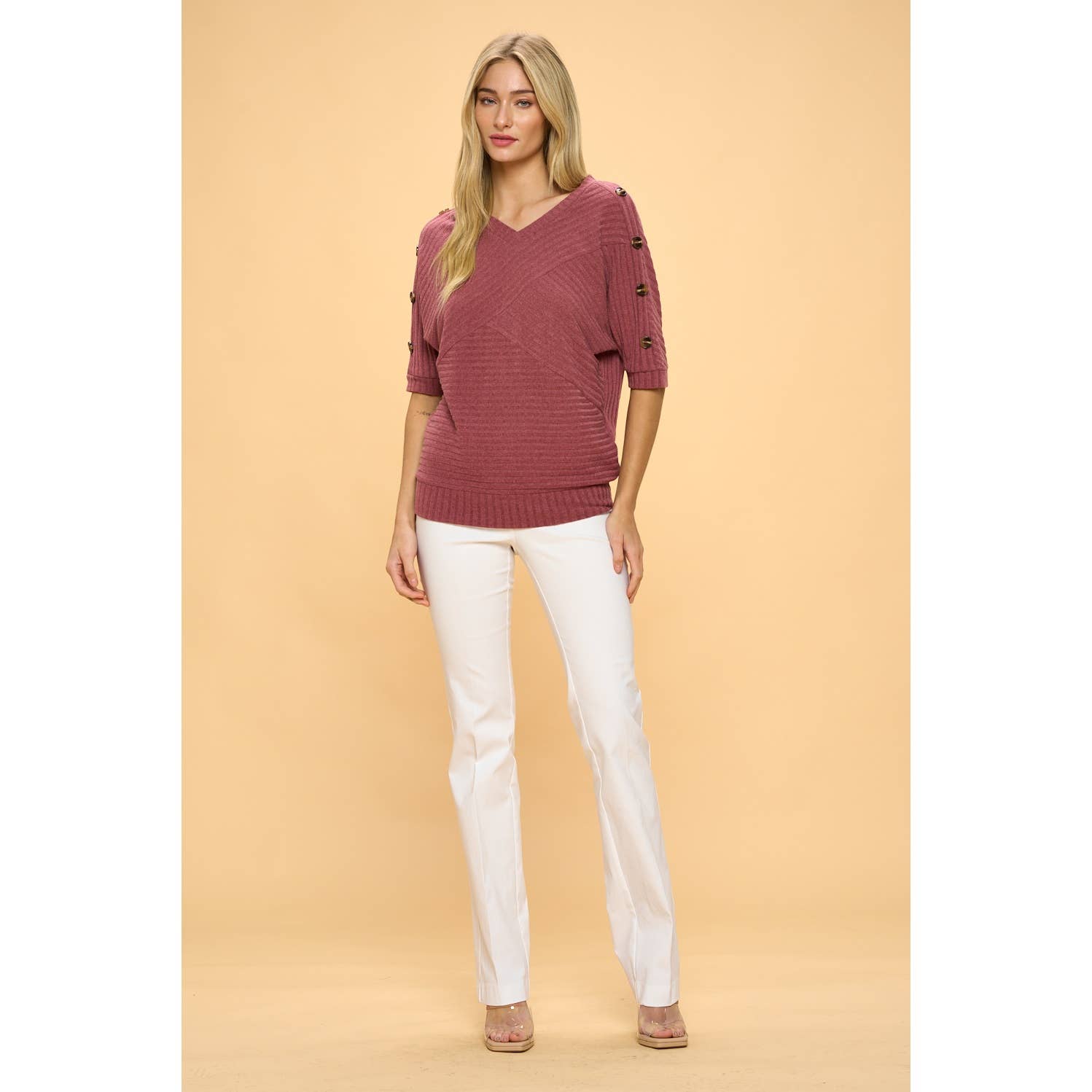 Button Shoulder Sweater RASPBERRY