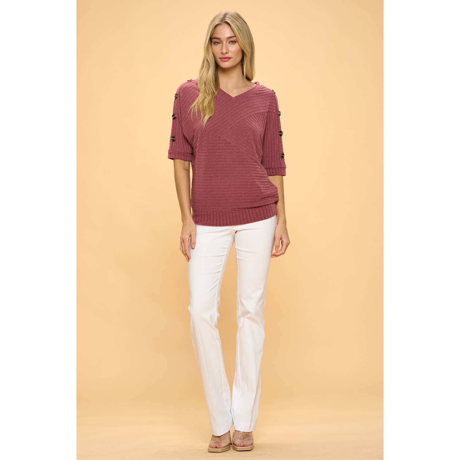 Button Shoulder Sweater RASPBERRY