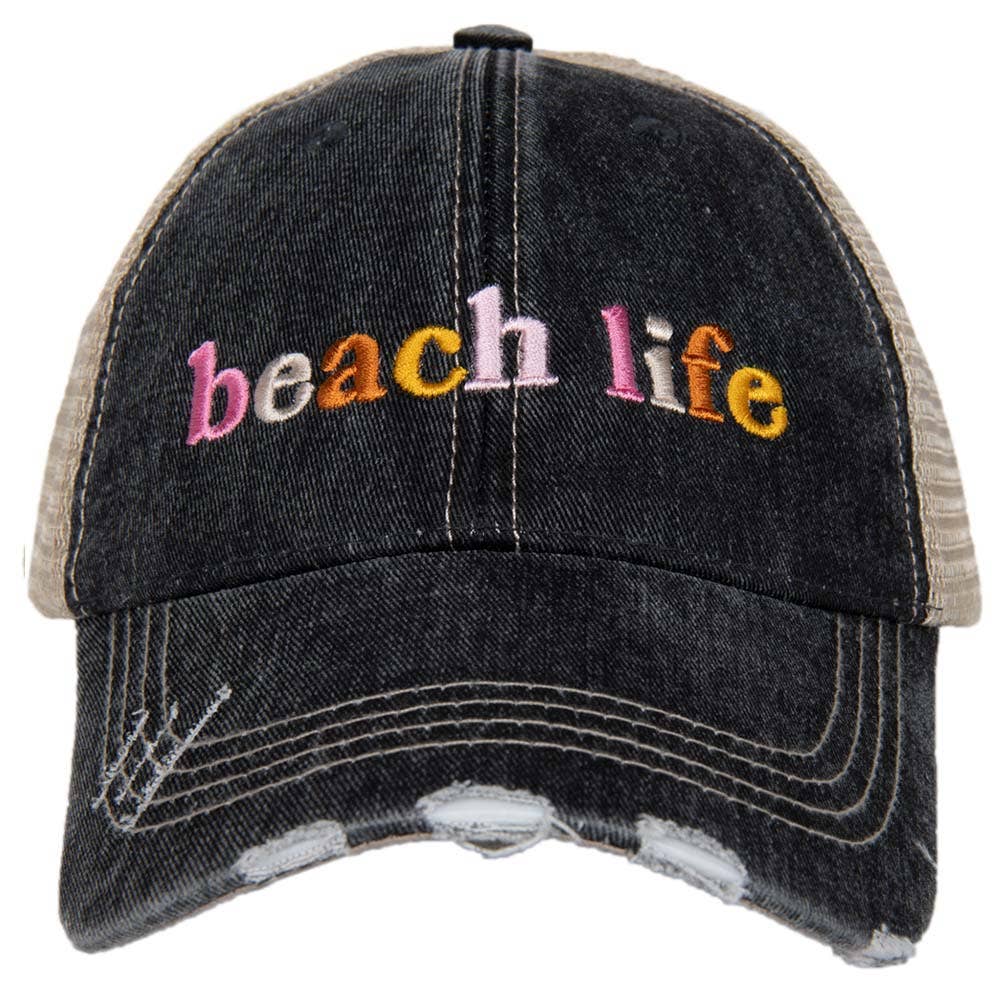Beach Life Trucker Hat: Black
