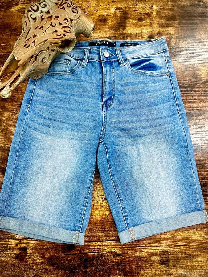 Mid Wash Bermuda Jean Shorts