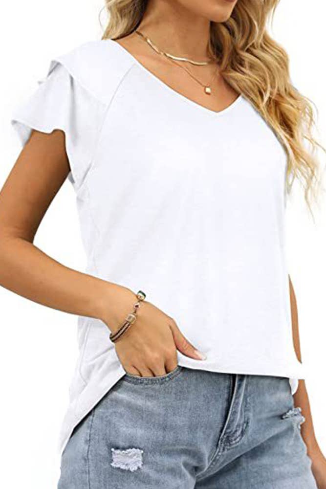 Ruffle Sleeve T-Shirt  WHITE