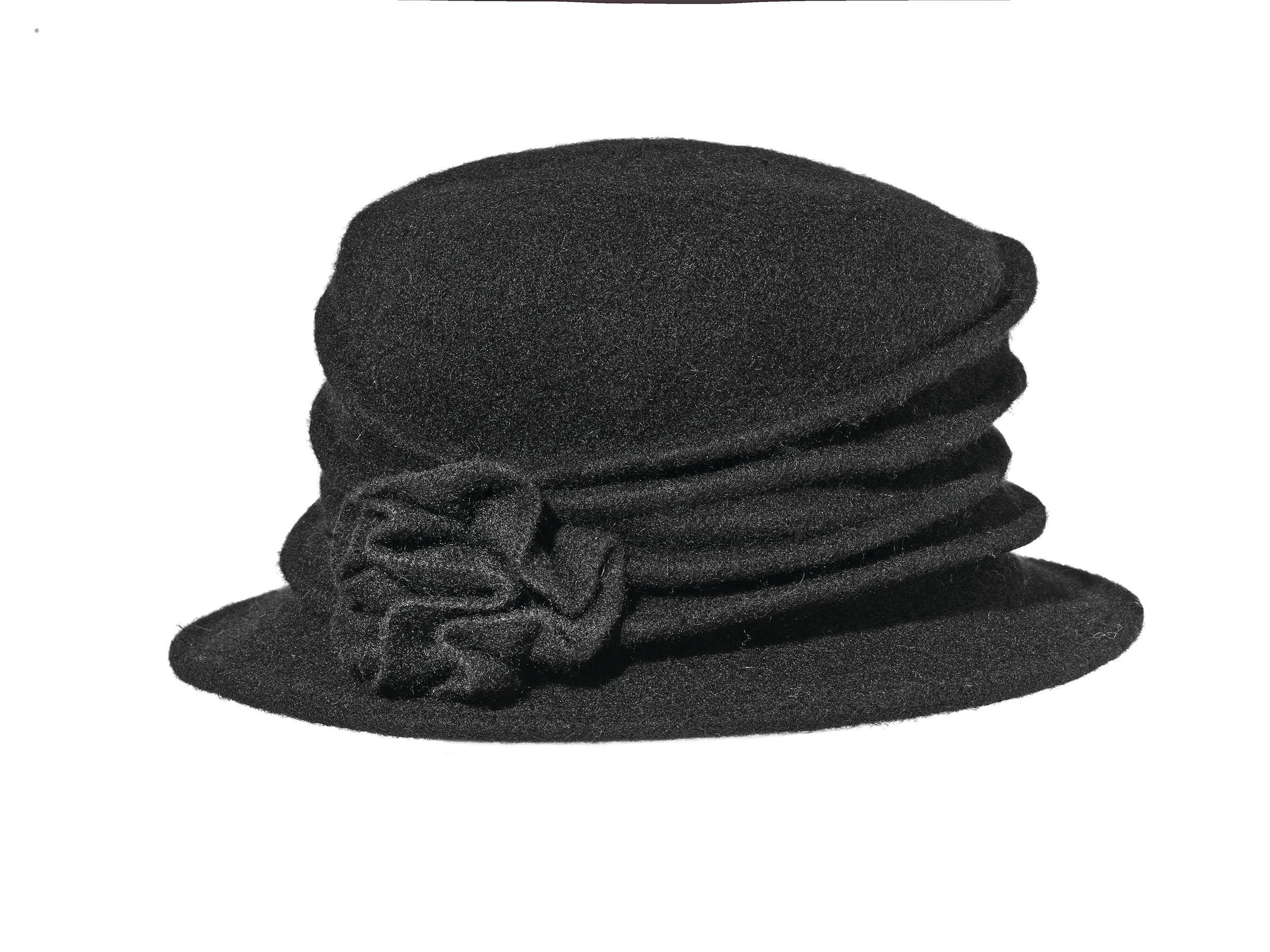 Wool Rose Cloche Hat: BLACK