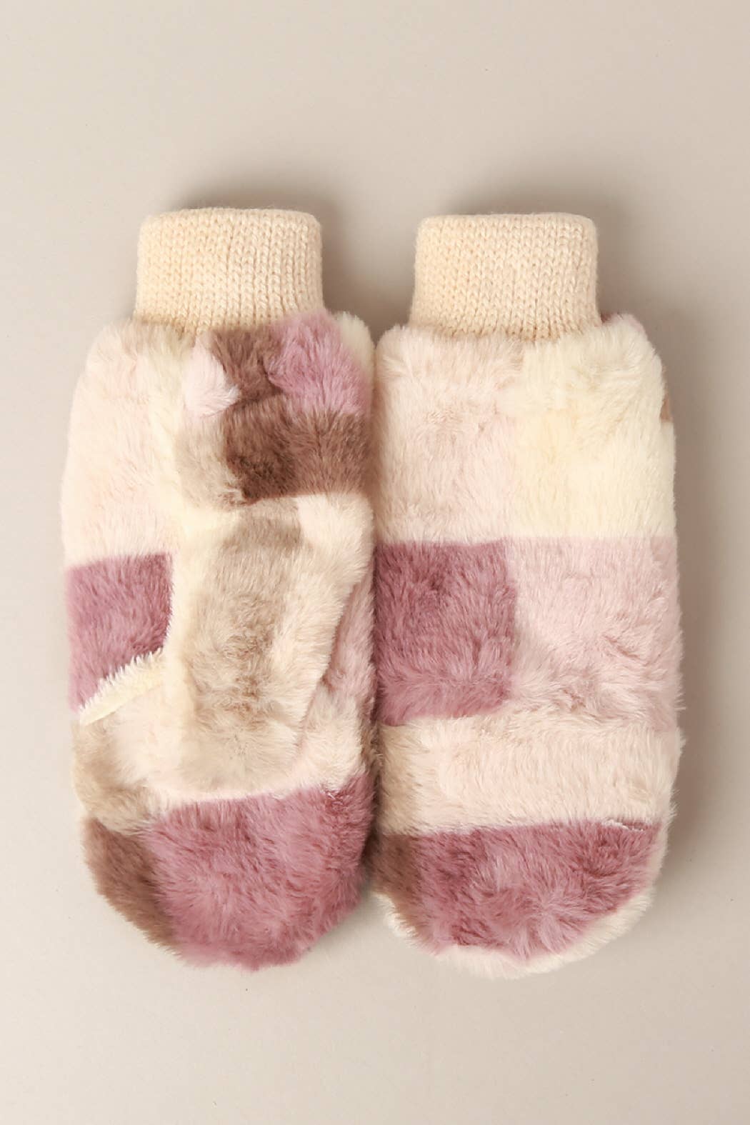 Plaid Convertible Fingerless Faux Fur Mittens PURPLE