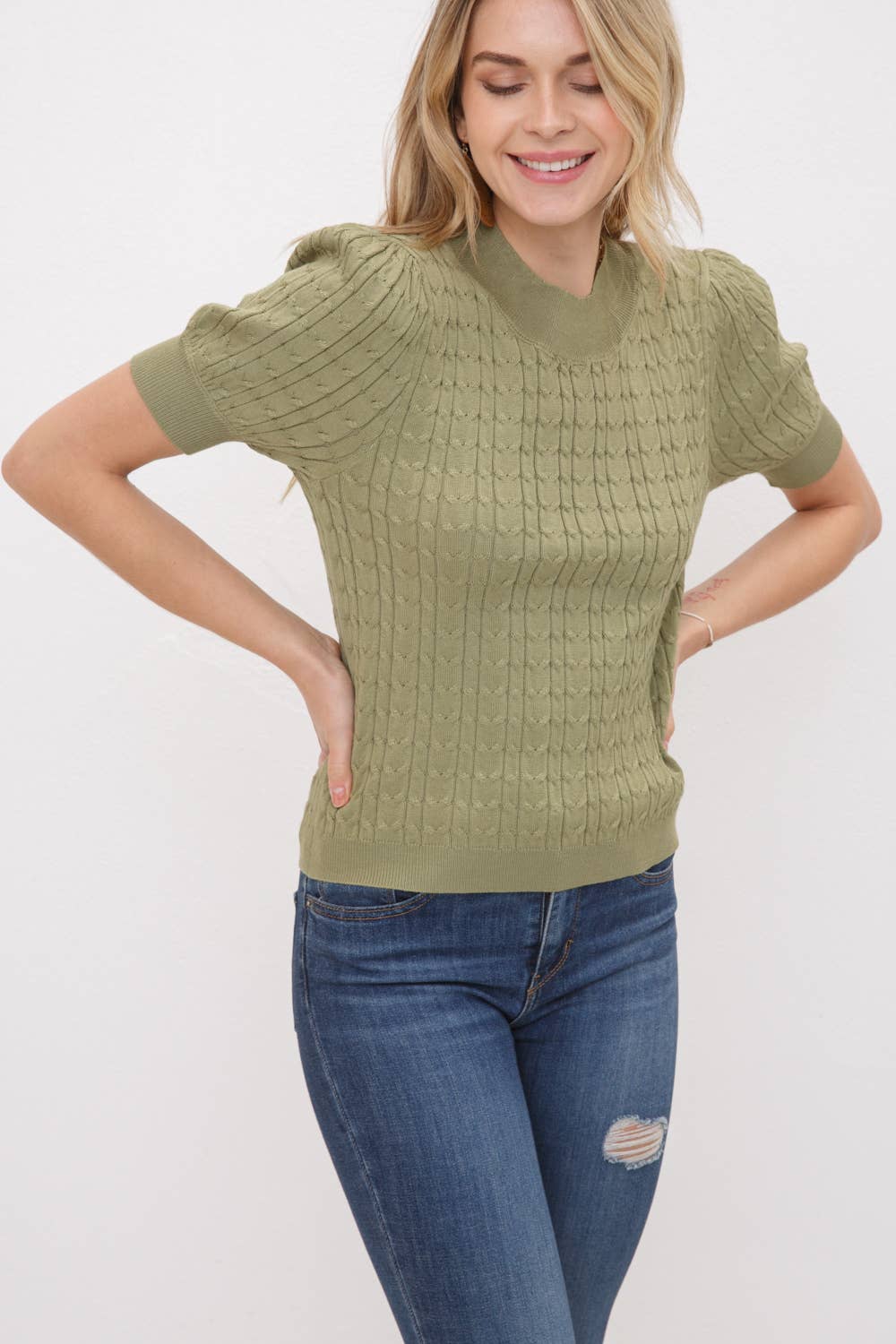 Cable Knit Short Sleeve Sweater