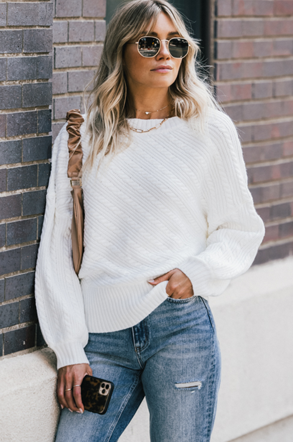 White Cable Knit Sweater