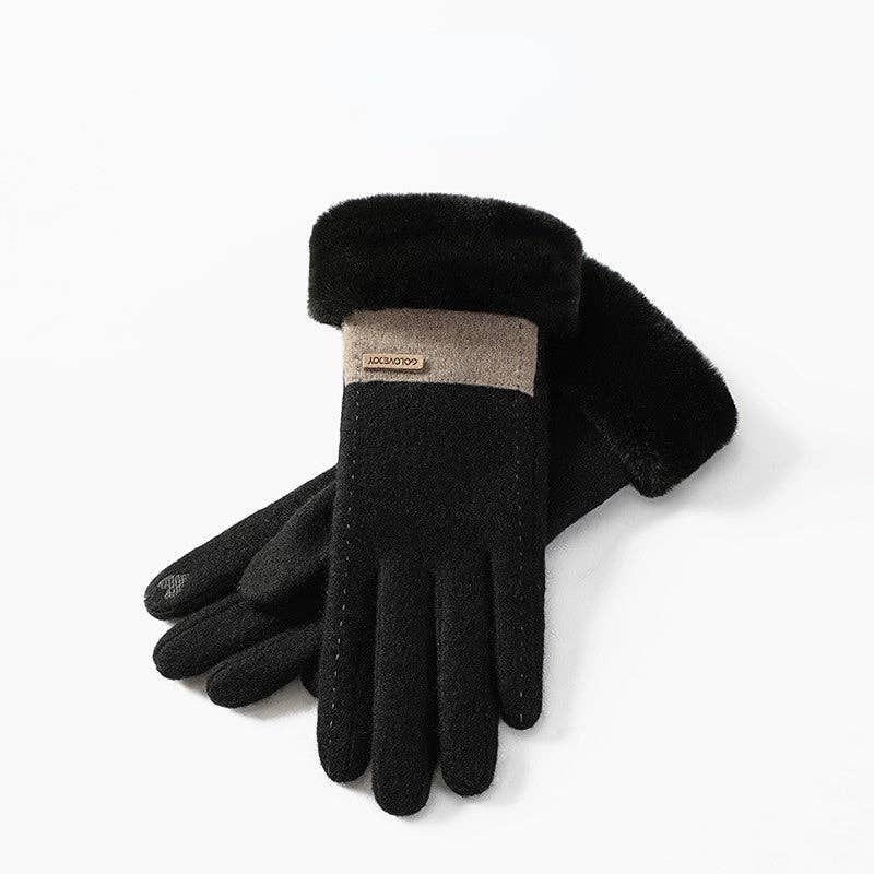 Windproof Wool Blend Gloves BLACK