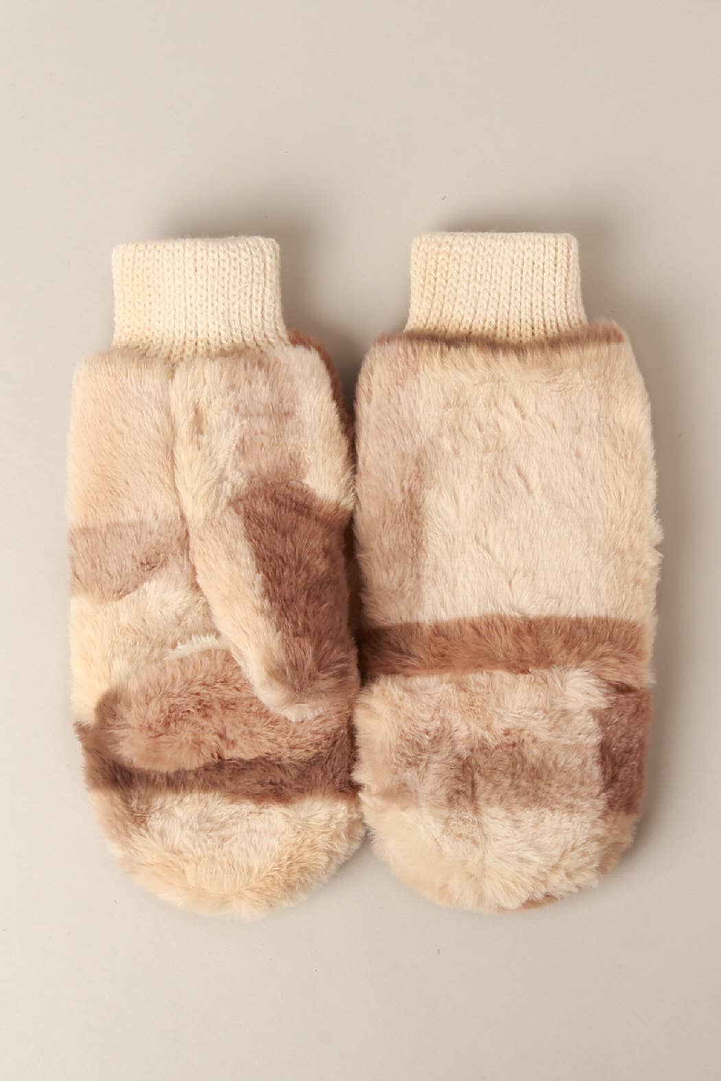 Plaid Convertible Fingerless Faux Fur Mittens BROWN