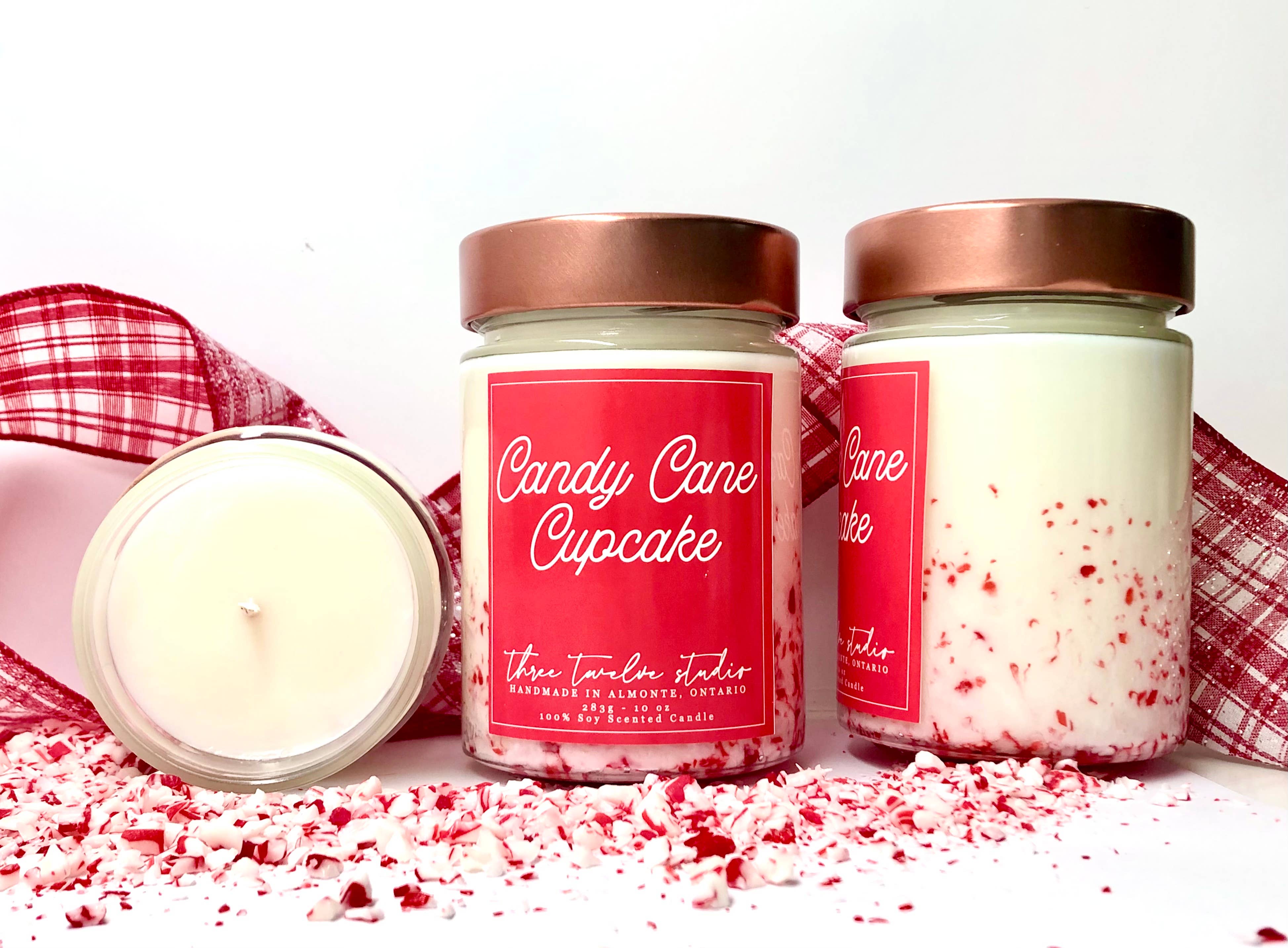 Candy Cane Cupcake Christmas Candle
