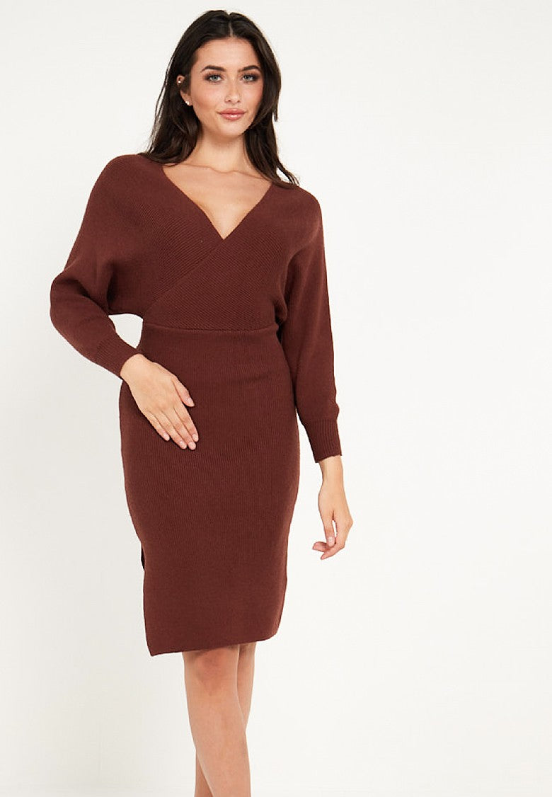 Knit Wrap Midi Dress