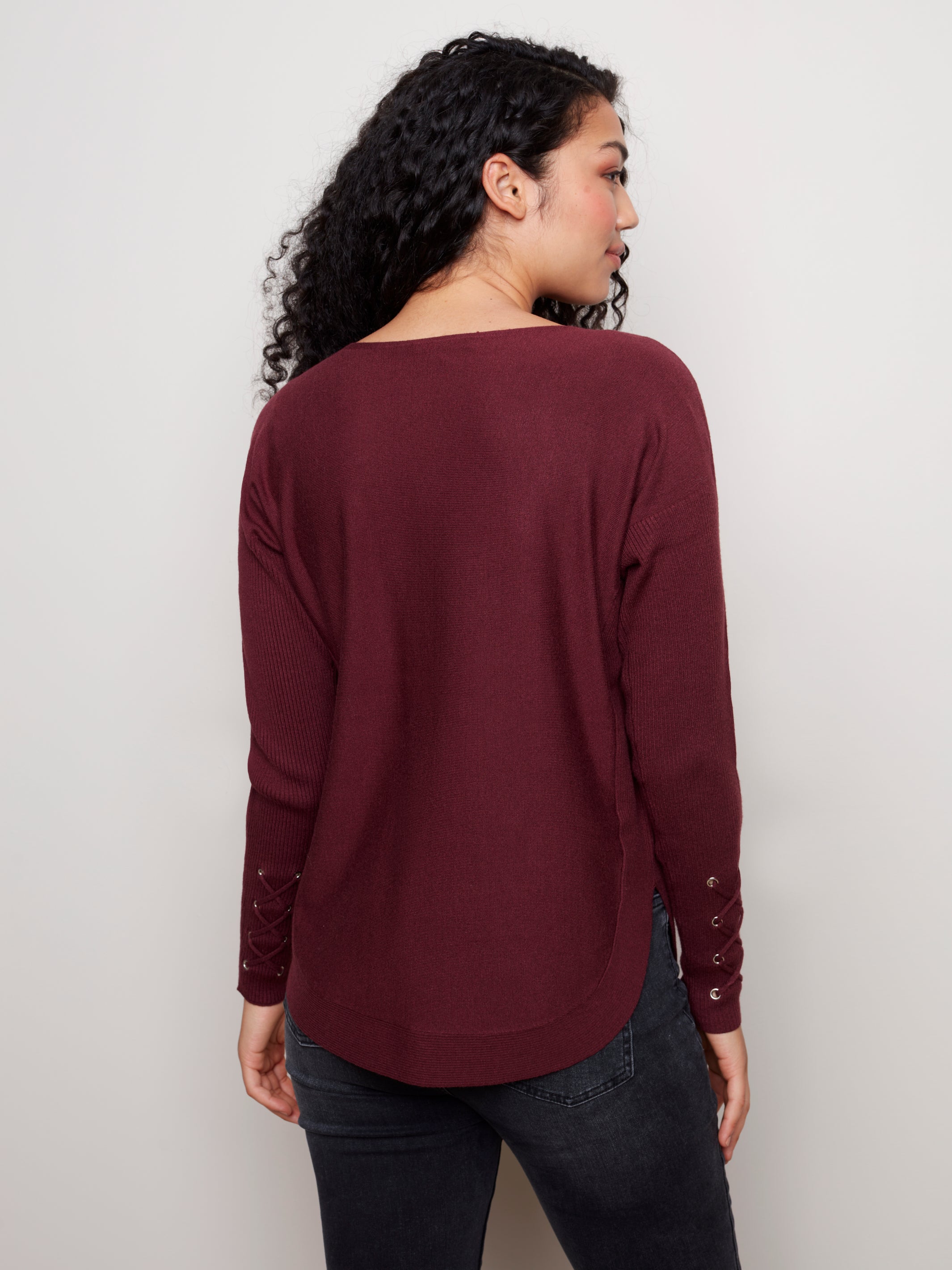 Cuff Lace-Up Detail Sweater FIG
