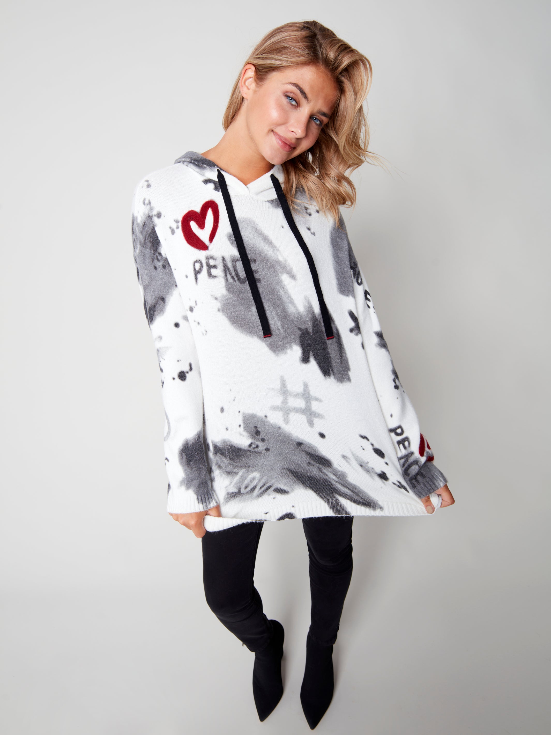 Hooded Sweater with Graffiti Print