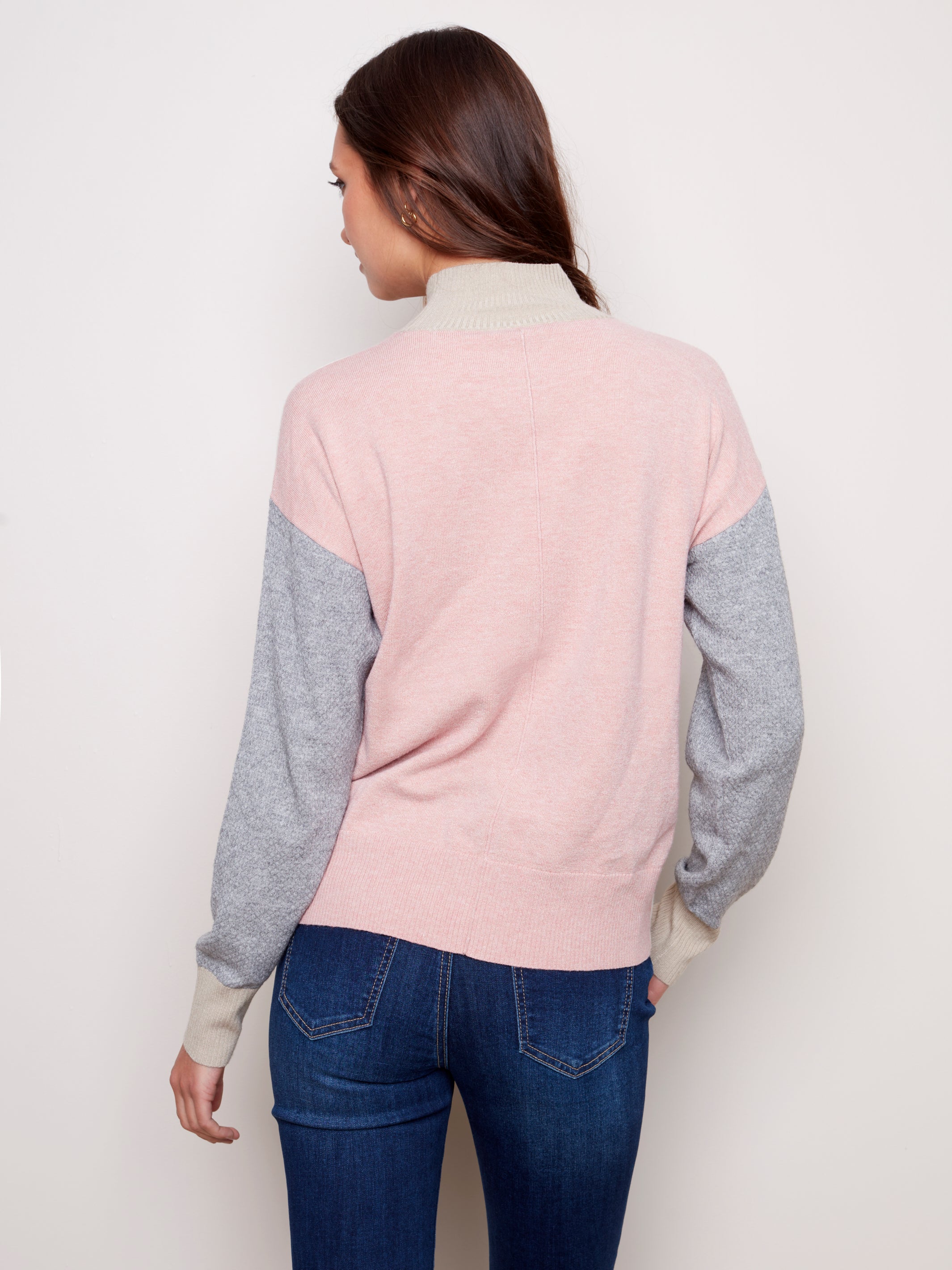Colourblock Mock Neck Sweater