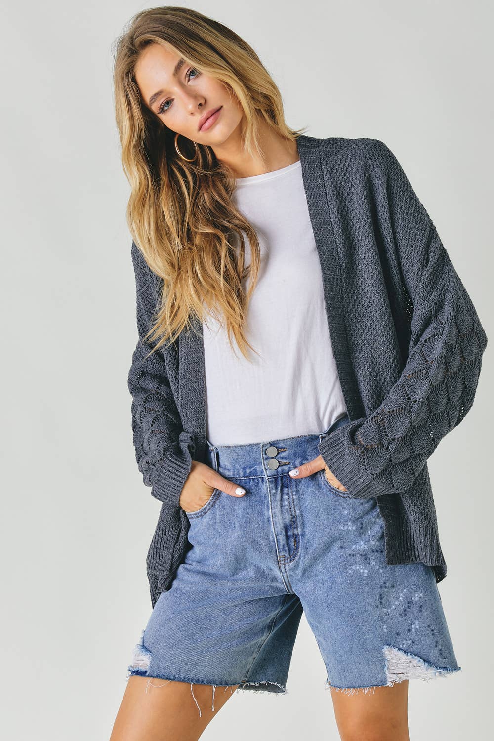 Long Sleeve Short Length Cardigan GREY