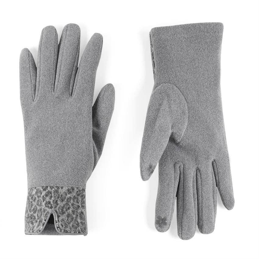 Animal Cuff Texting Gloves - Grey