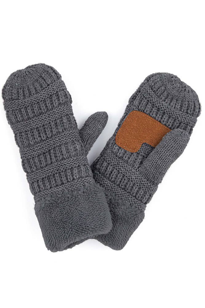 C.C Solid Color Knitted Mitten GREY