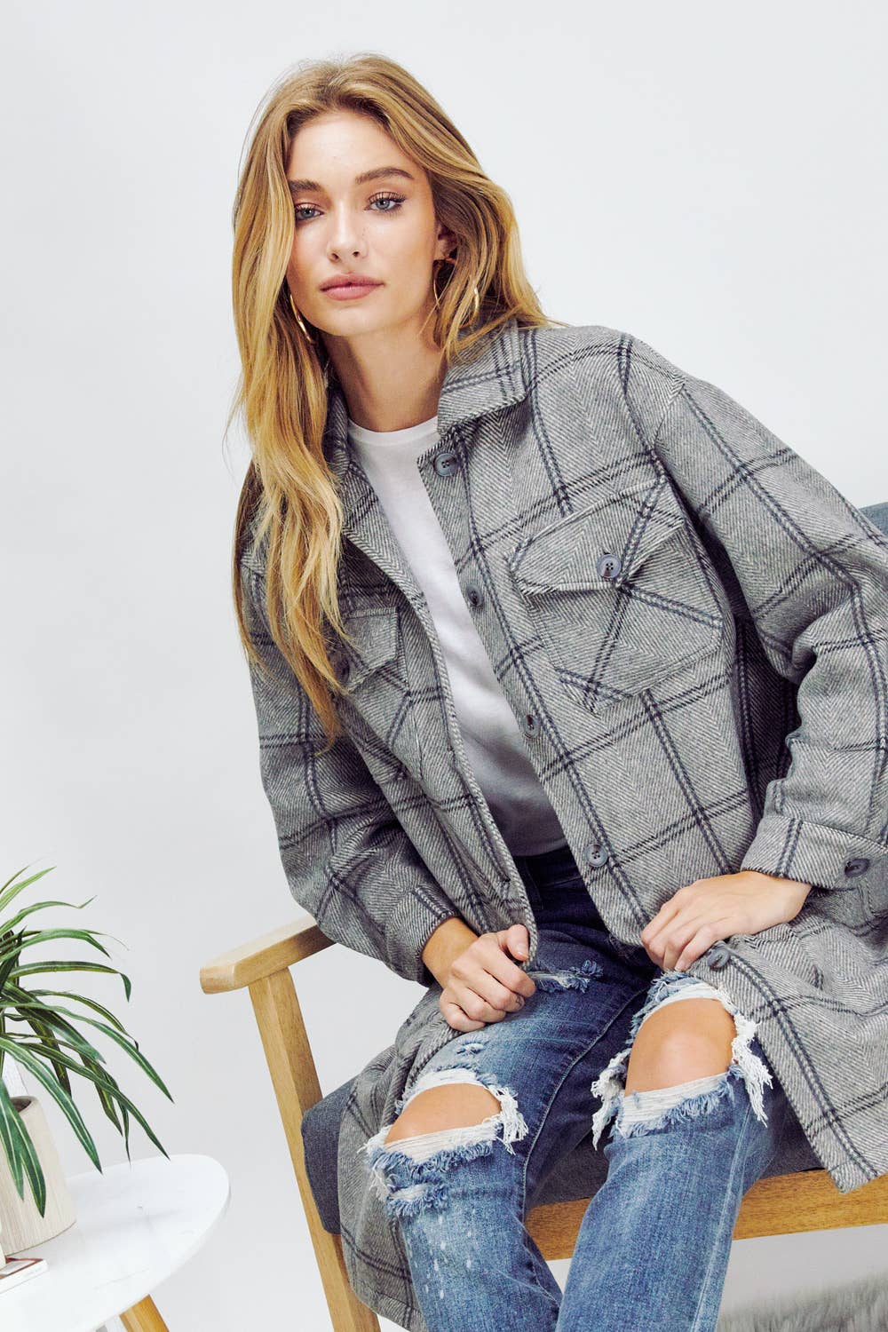 Plaid Button Down Shirt Jacket